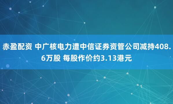 赤盈配资 中广核电力遭中信证券资管公司减持408.6万股 每股作价约3.13港元