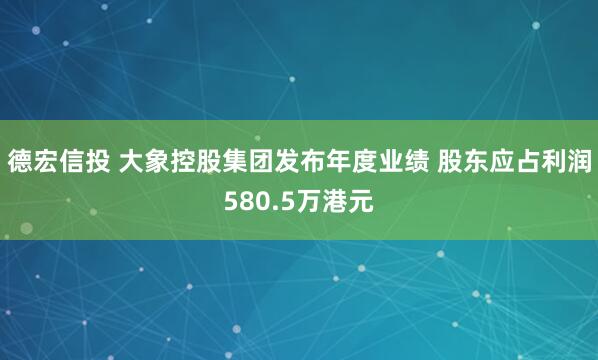 德宏信投 大象控股集团发布年度业绩 股东应占利润580.5万港元